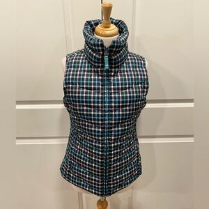 Talbots Puffer Jacket Vest Quilted Down Fill Colorful Plaid Size‎ S Snap Pockets
